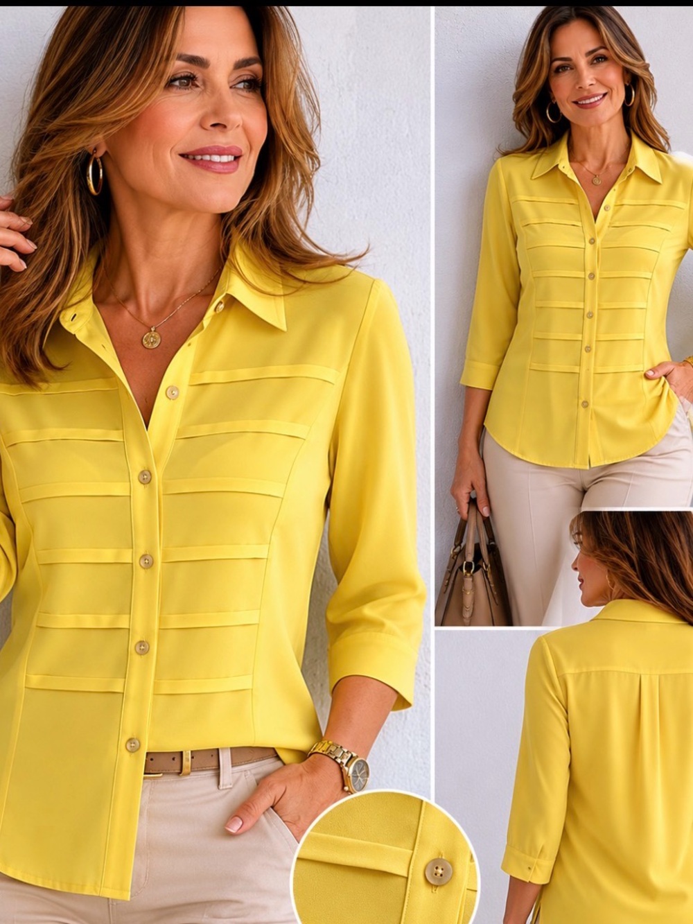 Covington Yellow Ruffle-Trim Button Front Blouse Size Large